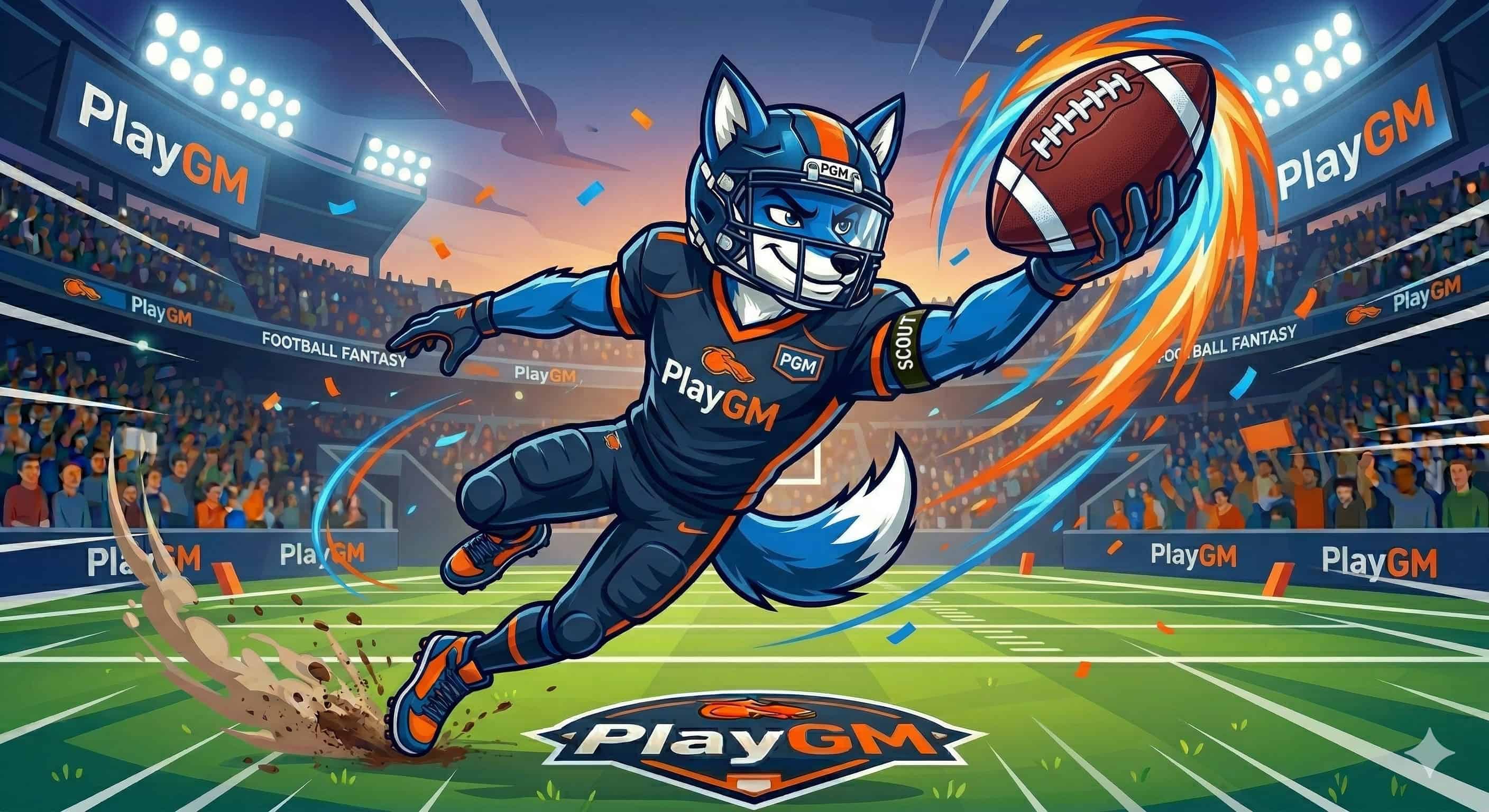 Scout the Fox catching a football